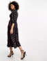 Фото #3 товара Glamorous baloon sleeve wrap midi dress in black pink spot