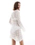 Фото #4 товара Miss Selfridge beach crochet long sleeve mini dress in cream