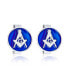 ფოტო #1 პროდუქტის Round Circle Disc Freemasons Compass Symbol Masonic Cufflinks For Men Royal Blue Enamel Two Tone .925 Sterling Silver Hinge Bullet Back