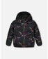 ფოტო #1 პროდუქტის Girl Quilted Mid-Season Jacket Black Printed Multicolor Unicorns - Child