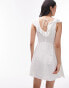 Topshop textured mini shirred ruffle strap dress in ivory Бежевый, 34 - фото #4