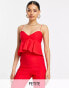 Фото #2 товара Vesper Petite cami strap frill hem crop top co-ord in red