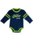 ფოტო #4 პროდუქტის Infant Boys and Girls College Navy, Neon Green Seattle Seahawks Little Kicker Long Sleeve Bodysuit and Pants Set