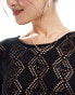 In The Style exclusive crochet bell sleeve mini beach dress in black