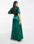 Little Mistress Maternity flutter sleeve satin maxi dress in emerald green US 6 - фото #6