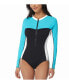 Women's Sculpt Long Sleeve Zip Front Colorblock One Piece Swimsuit