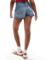 ONLY distressed denim skort in midwash blue