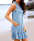 Фото #2 товара Women's Denim Collared Sleeveless Flounce Mini Beach Dress