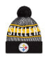 Фото #1 товара Men's Black Pittsburgh Steelers Striped Cuffed Knit Hat with Pom