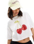 Фото #1 товара Miss Selfridge graphic cherry print cropped t shirt in white