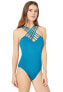 Kenneth Cole NY Women's Cross Strappy Front One Piece Swimsuit Size L 183667