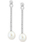 Фото #3 товара EFFY® Freshwater Pearl (7mm) & White Topaz (1/5 ct. t.w.) Linear Drop Earrings in Sterling Silver