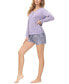 ფოტო #4 პროდუქტის Women's 2 Piece Printed Long Sleeve Henley Top with Shorts Pajama Set