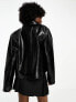 Фото #13 товара COLLUSION Unisex motocross style faux leather biker jacket in black