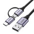 Фото #1 товара 2w1 Kabel przewód w mocnym oplocie USB - microUSB + USB-C 1m 2.4A czarny