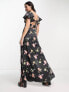 Фото #4 товара Reclaimed Vintage tie front maxi tea dress in black floral