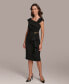 ფოტო #3 პროდუქტის Women's Asymmetric Neckline Cap Sleeve Ruffle Trim Sheath Dress