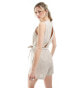 Фото #4 товара Monki beach linen sleeveless playsuit with tie belt detail in beige