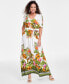 ფოტო #1 პროდუქტის Women's Printed V-Neck Tie-Waist Dress, Created for Macy'sv