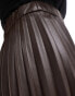 Vila Petite leather look pleated mini skirt in dark chocolate