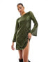 Фото #1 товара Jaded Rose long sleeve sequin cowl back mini dress in olive