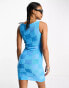 JJXX towelling detail bodycon midi dress in blue check