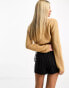 ASOS DESIGN crop cardigan in fluffy yarn in camel