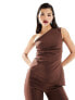 Фото #1 товара Vesper one shoulder ruched top co-ord in chocolate