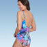 Women's UPF 50 Shirred V-Neck One Piece Swimsuit - Aqua Green Multi Floral