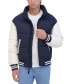 Фото #1 товара Men's Varsity Puffer Jacket with Faux Leather Sleeves