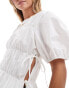 ASOS DESIGN tie side ruched top with puff sleeves in white weiß, M - EU 40-42 - фото #3