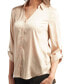 Juniors' Satin Roll-Tab-Sleeve Button-Down Blouse