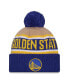 Men's Royal/Tan Golden State Warriors 2024 NBA Draft Cuffed Knit Hat with Pom Royal, Tan - фото #1