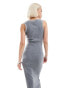 Фото #3 товара Daisy Street scoop rib midi dress with lace trim and rosette in charcoal