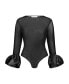 Women's Mesh Long Sleeve Bodysuit With Satin Puff Sleeves