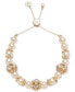 ფოტო #1 პროდუქტის Gold-Tone Imitation Pearl & Crystal Button Slider Bracelet