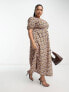 Фото #1 товара ASOS DESIGN Curve shirred waist midi tea dress with volume sleeve in ditsy print