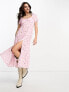 & Other Stories puff sleeve midi dress in with split in pink floral