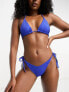 Фото #1 товара ASOS DESIGN mix and match rib tie side v bikini bottom in cobalt blue