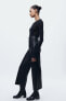 Zw navy straight-leg high-waist faux leather trousers