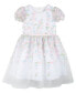 Toddler Girls Puff Sleeves Floral Embroidered Mesh Social Dress