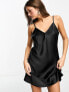 Фото #7 товара Miss Selfridge Petite satin swing mini slip dress in black