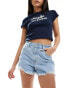 Hollister high rise mom short in light blue wash with frayed hem