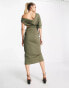 Фото #4 товара ASOS DESIGN Tall draped bodice cut out midi dress in khaki