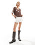 Lioness v neck sports jersey top in brown with white contrast trims