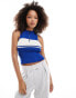 Фото #1 товара Mango half zip sleeveless jumper in blue and white