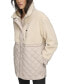 Фото #1 товара Women's Mixed Media Sherpa and Quilt Jacket With Adjustable Waist