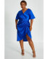 ფოტო #1 პროდუქტის Plus Size Satin Angel Sleeve Midi Dress