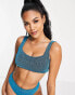 ASOS DESIGN Fuller Bust mix and match supportive crop bikini top in blue glitter US 38 E/F - фото #2