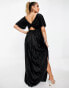 Фото #1 товара ASOS DESIGN twist back pleated empire waist velvet maxi dress in black